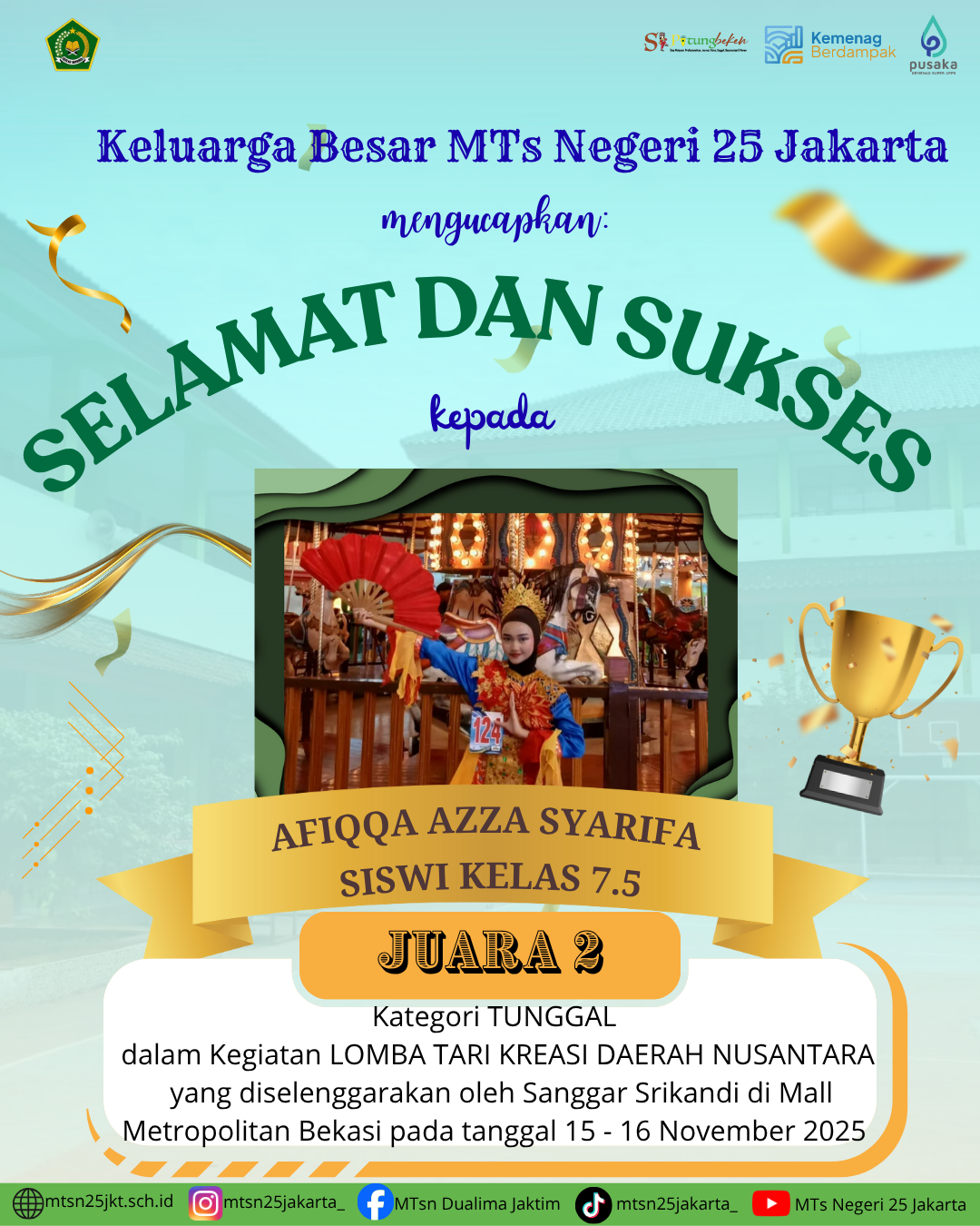 Selamat Kepada Afiqqa kelas 7.5